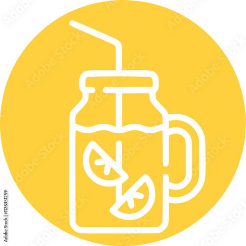 Glass and cocktail tube with lemonade or ice tea lemon slice and mint leaves vector icon