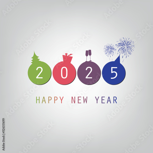 Best Wishes - Colorful Modern Style Simple Minimal Happy New Year Greeting Card or Cover Background Design Template - 2025