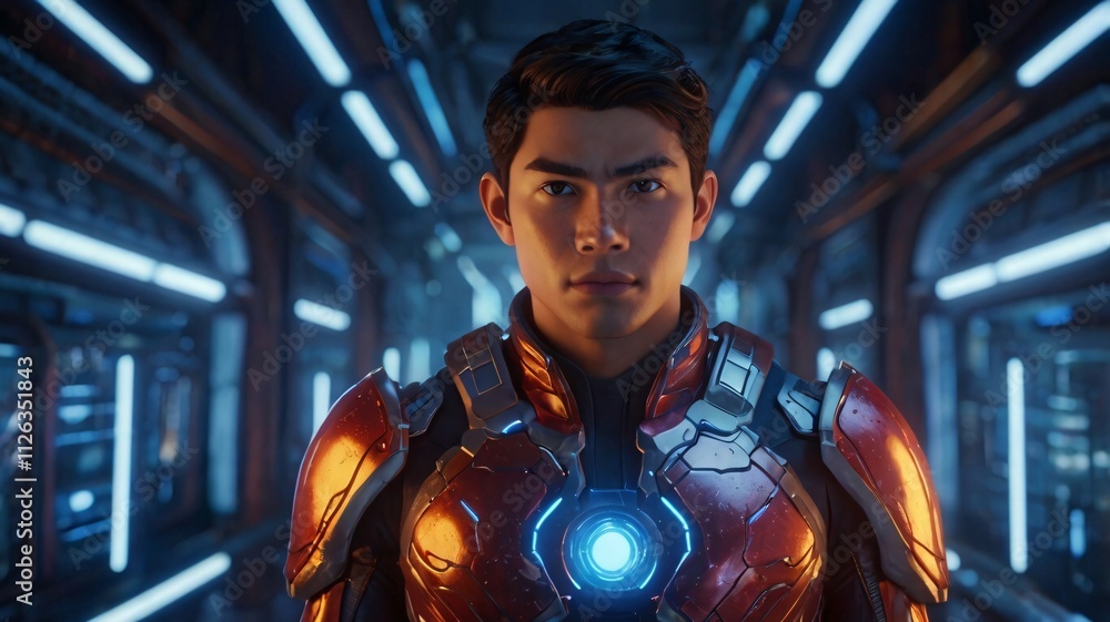 Fototapeta premium Futuristic Asian Man in Advanced Armor