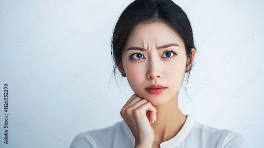 Young Woman Expressing Thoughtful Concern With Frowned Brow