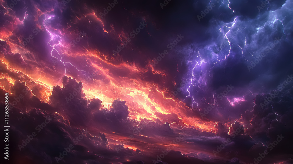 Naklejka premium A lightning storm lights up the sky.