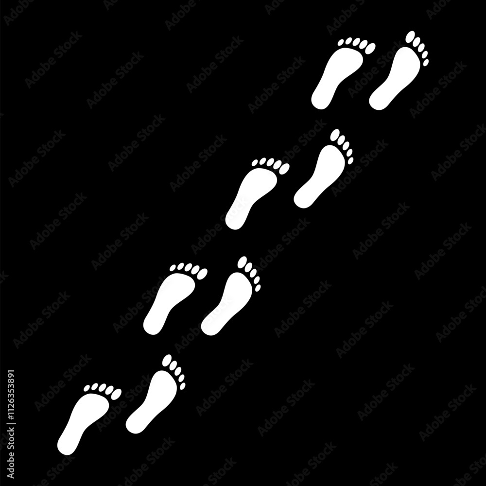 Human of footprints foot icon isolated on black background. Human of footprints foot icon isolated on black background.