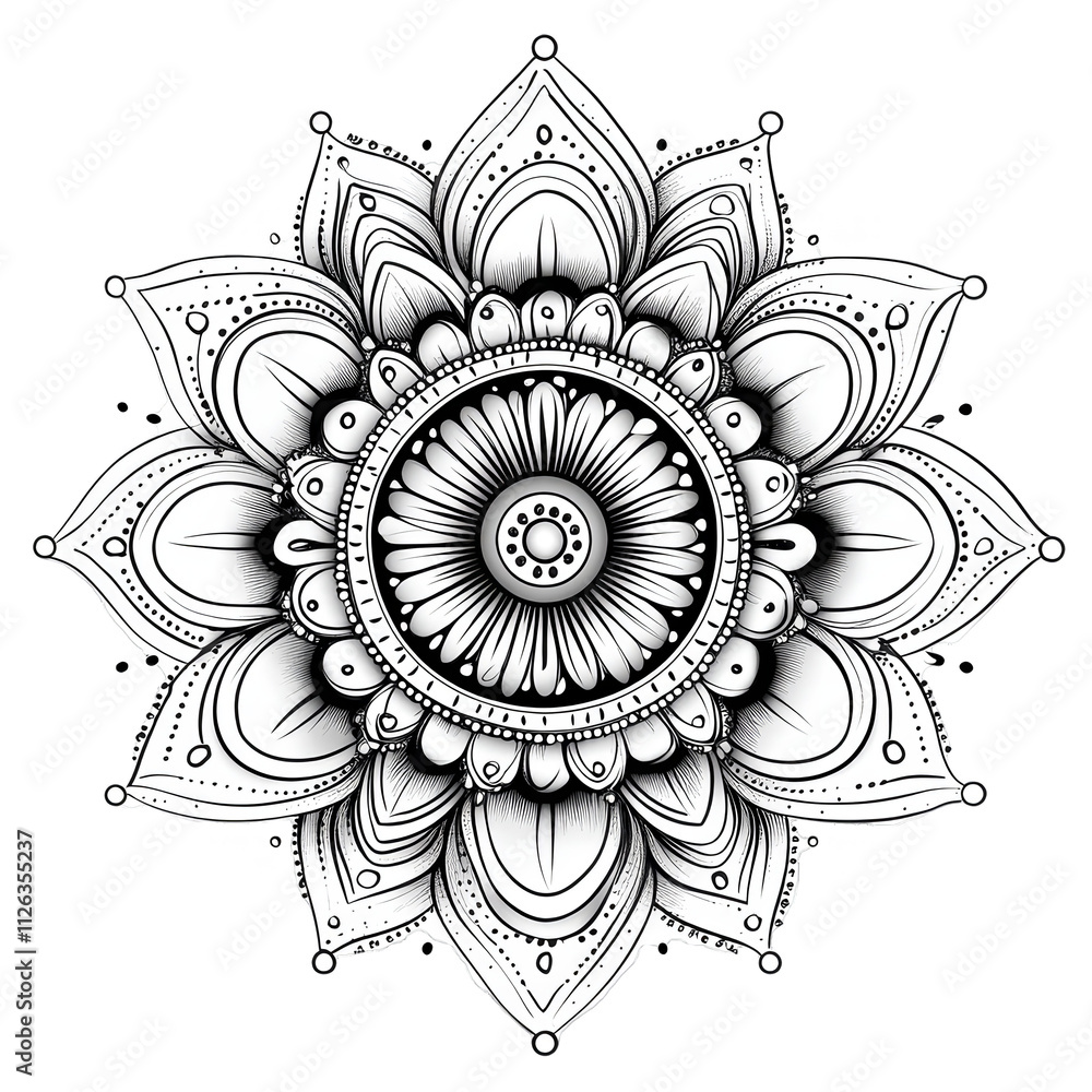 Intricate Mandala Design, Black and White Flower Art, Digital Artwork Intricate Mandala Design, Black and White Flower Art, Digital Artwork