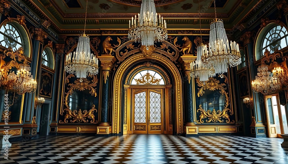 Obraz premium Grand Baroque Hall with Crystal Chandeliers
