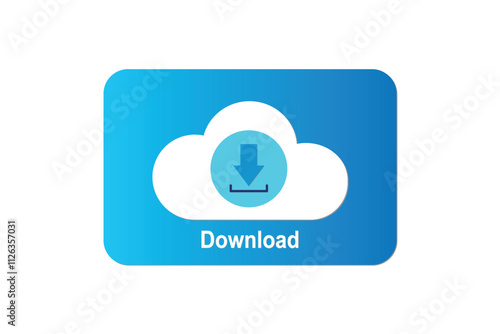 Blue download icon on cloud, on white background. Vector illustration. Web button.