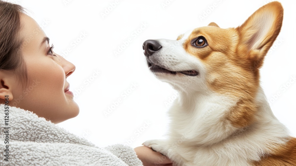 woman and corgi enjoying a moment together woman and corgi enjoying a moment together