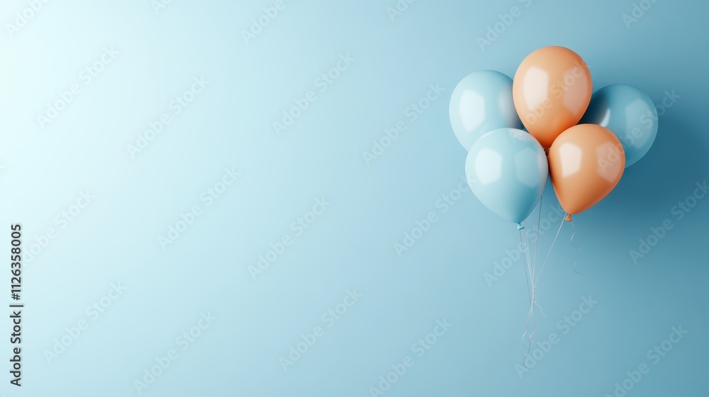Five balloons against a blue sky, serene celebration of color and joyful festivity Five balloons against a blue sky, serene celebration of color and joyful festivity