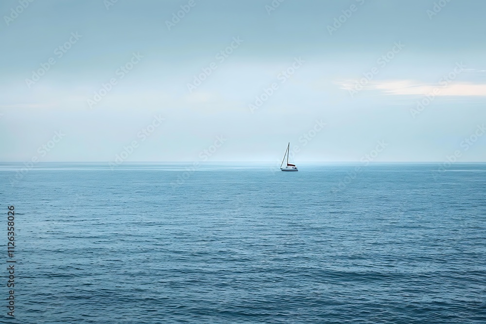 A serene image of a small sailboat peacefully navigating a vast expanse of calm, azure ocean. A serene image of a small sailboat peacefully navigating a vast expanse of calm, azure ocean.