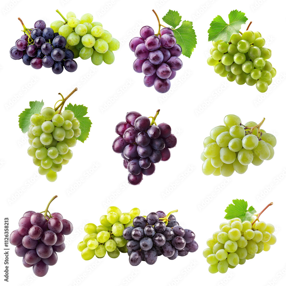 PNG grapes fruit element set, transparent background PNG grapes fruit element set, transparent background