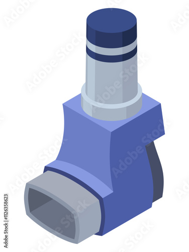 Asthma inhale isometric. Asthma spray realistic icon. Medical device for treatment respiratory diseases, flu. Inhaler for asthmatic isolated on white background