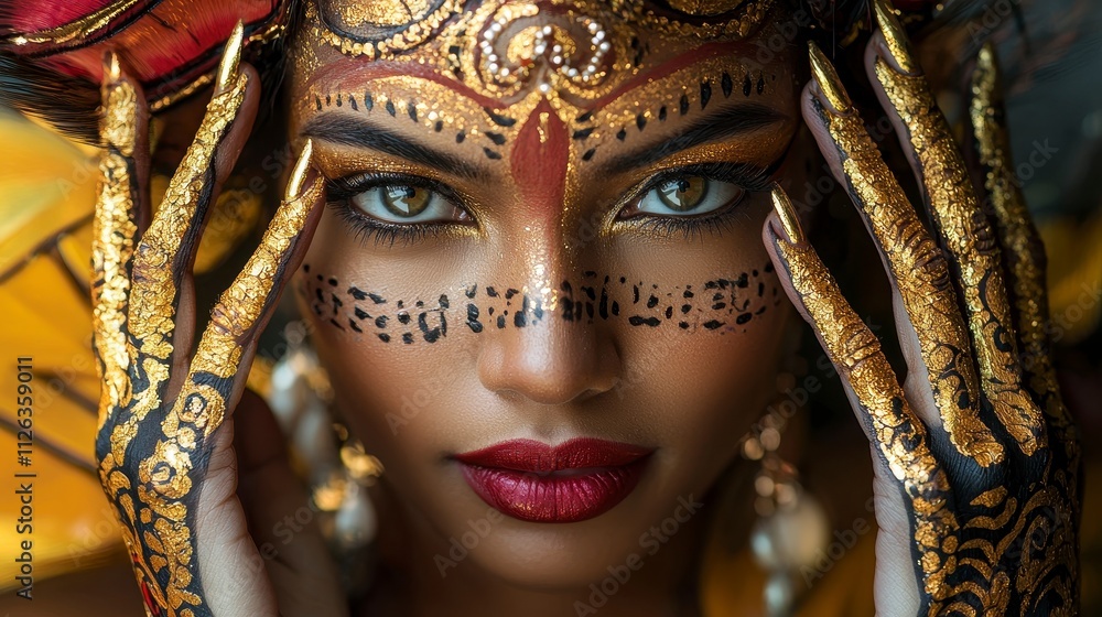 Cultural celebrationstunning portrait of a model with intricate body paint studio setting artistic expression close-up view Cultural celebrationstunning portrait of a model with intricate body paint studio setting artistic expression close-up view