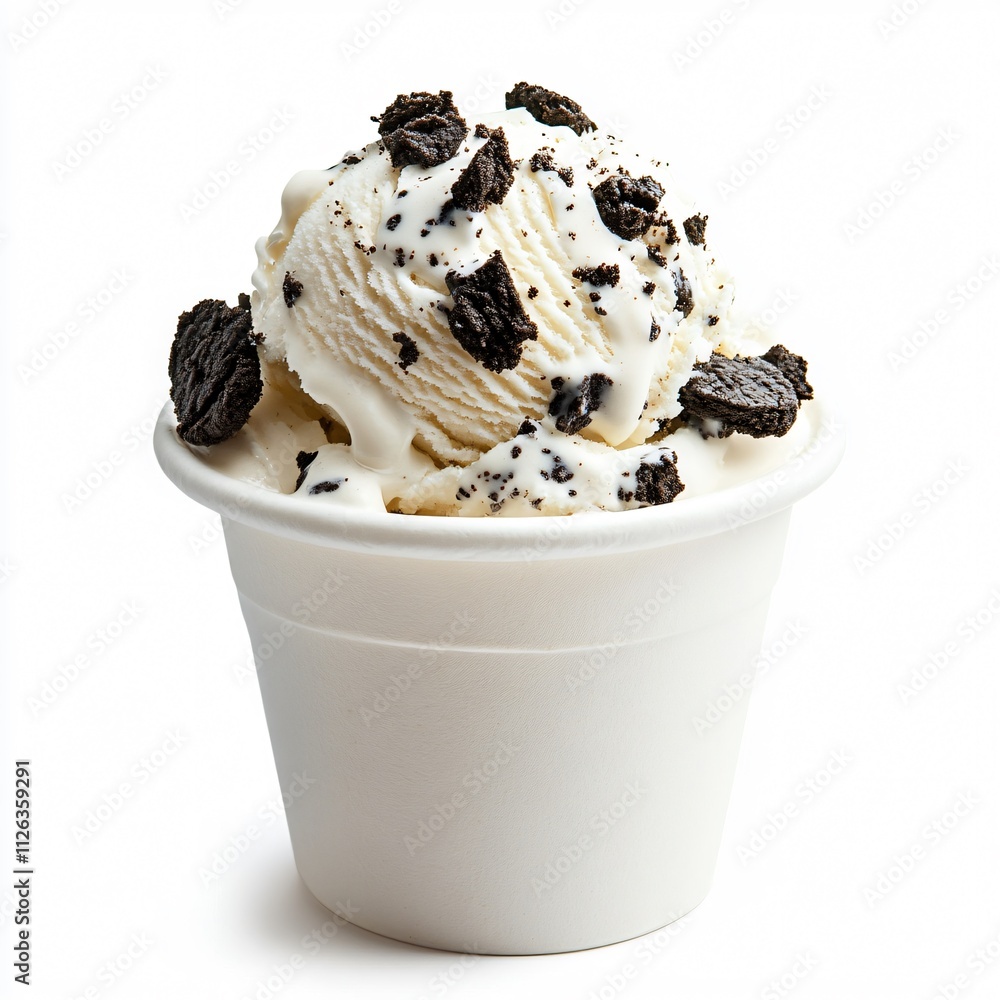 Cookies and Cream Frozen Yogurt in White Cup with Chocolate CookiesTopping Cookies and Cream Frozen Yogurt in White Cup with Chocolate CookiesTopping