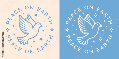 Dove peace on earth round badge logo button quotes printable Christmas ornament decor light blue angel core girly aesthetic. New year wishes christian girl kids children cute shirt design cut file.