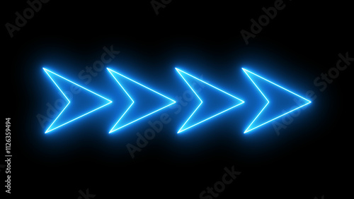 Wallpaper Mural Glowing blue color neon light, right arrow direction icon. Flashing direction indicators. 3D rendering of glowing neon arrows on a black background.
 Torontodigital.ca