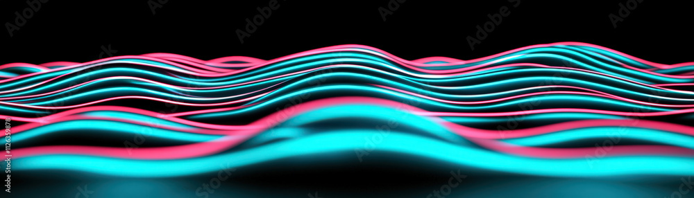 vibrant, glowing wave pattern in teal and magenta creates mesmerizing visual effect, evoking sense of movement and energy in dark background vibrant, glowing wave pattern in teal and magenta creates mesmerizing visual effect, evoking sense of movement and energy in dark background