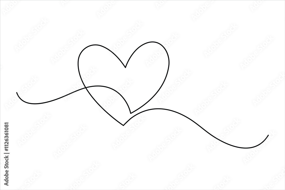 Fototapeta premium Continuous one line drawing of heart valentine's day love isolated hand drawn vector illustration
