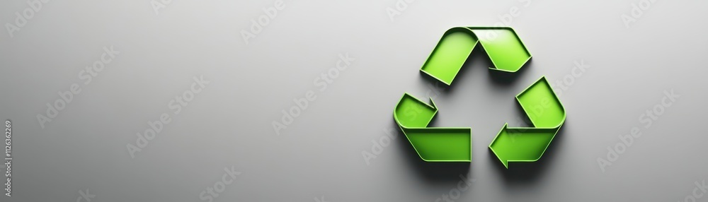 Striking green recycling symbol on gray, promoting environmental awareness and waste reduction initiatives Striking green recycling symbol on gray, promoting environmental awareness and waste reduction initiatives