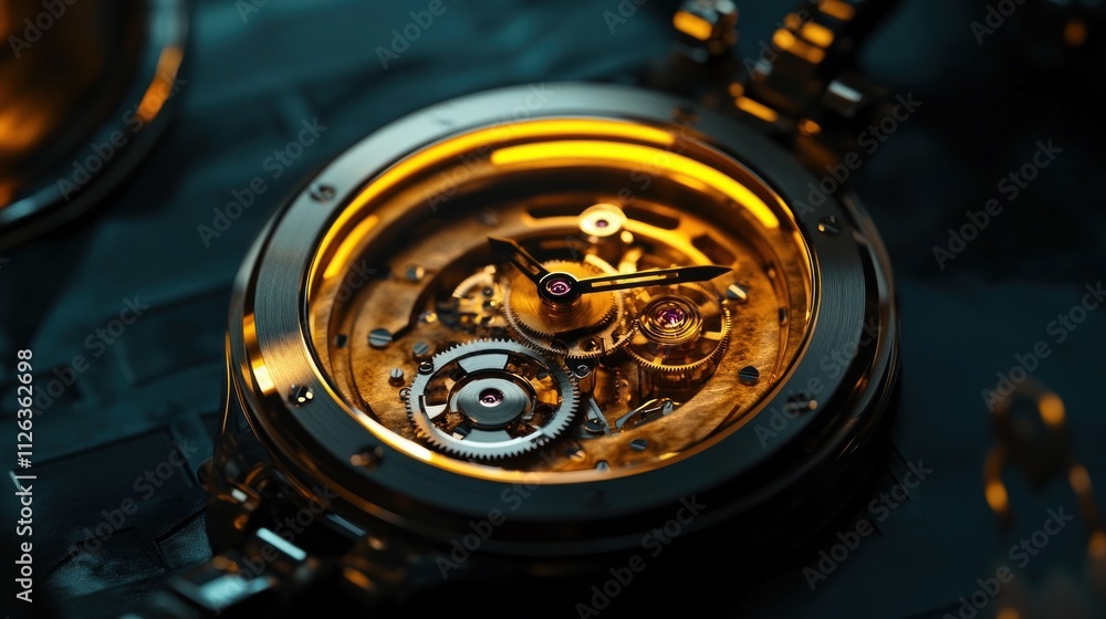 Close-up of a mechanical watch showcasing intricate gears and a golden finish. Close-up of a mechanical watch showcasing intricate gears and a golden finish.
