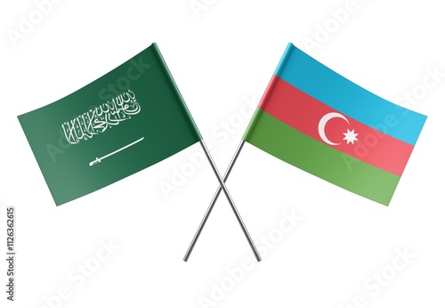  Crossed Azerbaijan and Saudi Arabia flags. Official colors. Correct proportion. Poster design. Digital Image. photo