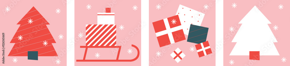 Christmas and Happy New Year. Winter Holiday. Merry Christmas modern design, holiday gifts, winter elements, candles, Christmas tree, village and Xmas decorations.
Christmas and Happy New Year. Winter Holiday. Merry Christmas modern design, holiday gifts, winter elements, candles, Christmas tree, village and Xmas decorations.