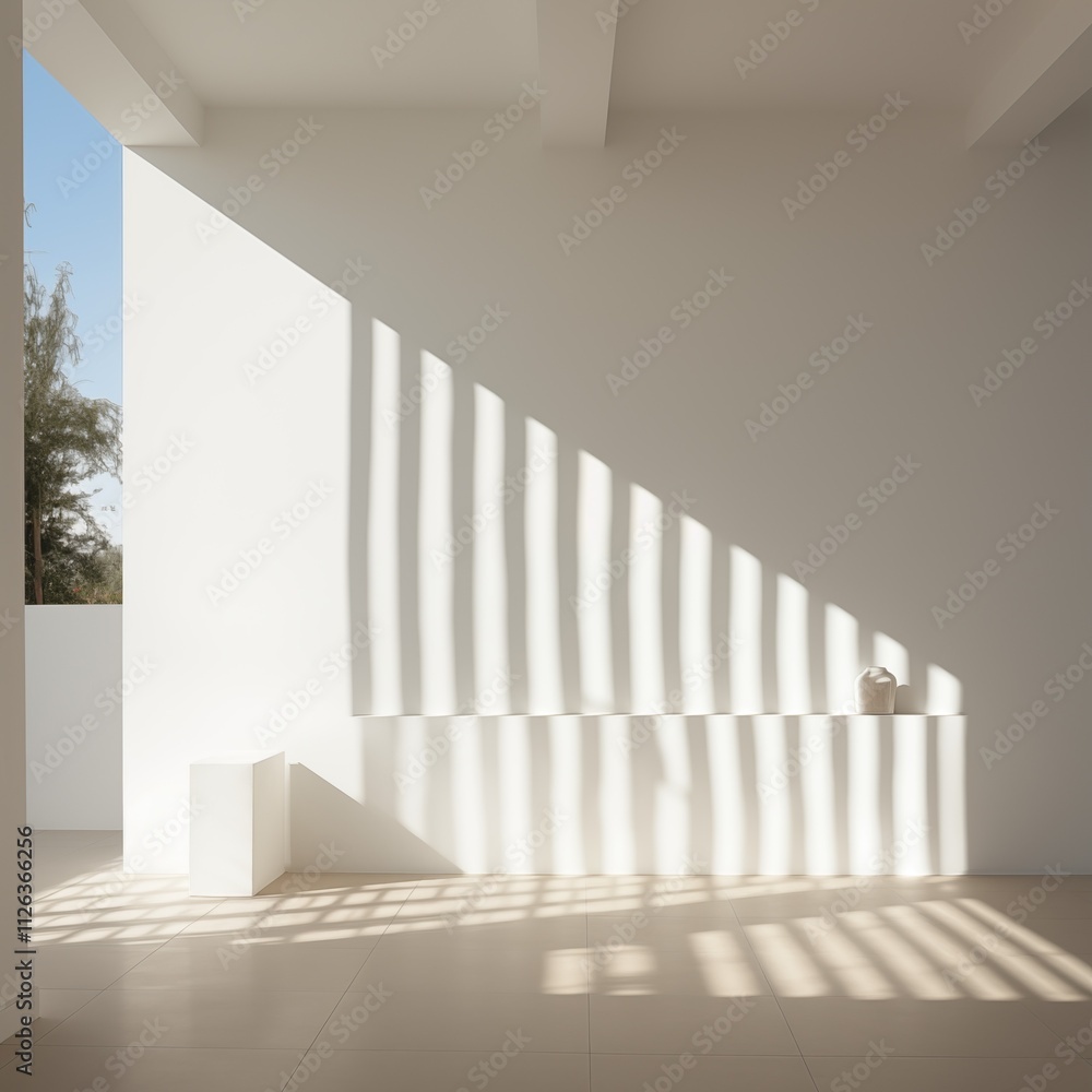 Obraz premium A minimalist composition, light stripes on the clean and white wall, Generative Ai