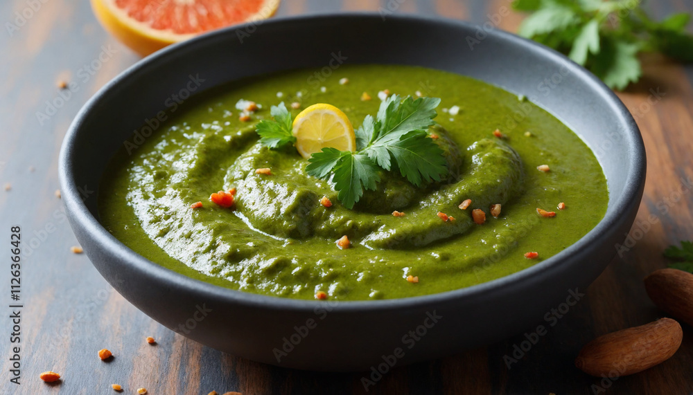 Chermoula Sauce in Rustic Style in Green Tones Chermoula Sauce in Rustic Style in Green Tones