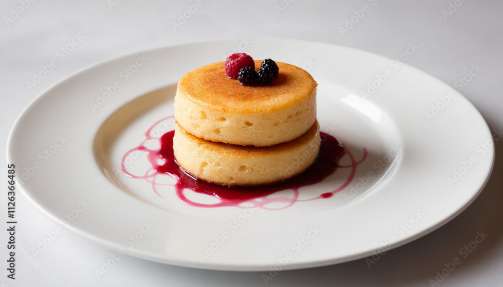 Papanasi desserts in minimalist style in white and red Papanasi desserts in minimalist style in white and red