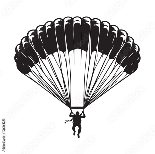 Parachutist in flight silhouette vector illustration