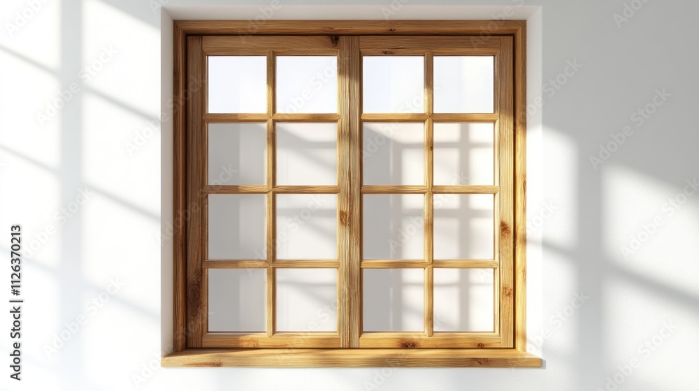 Fototapeta premium A wooden window with multiple panes, allowing light to enter a room.