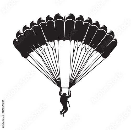 Parachutist in flight silhouette vector illustration