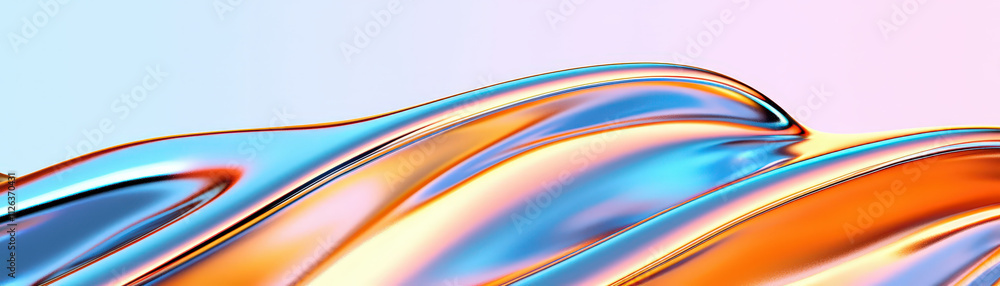 Naklejka premium vibrant digital abstract background featuring smooth, flowing waves in shades of blue and orange, creating dynamic and modern aesthetic