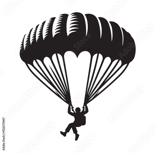 Parachutist in flight silhouette vector illustration