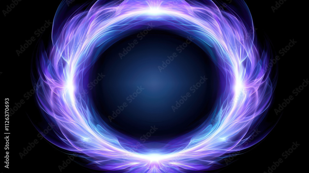 vibrant digital abstract background featuring circular design with glowing purple and blue light effects, creating mystical and energetic atmosphere