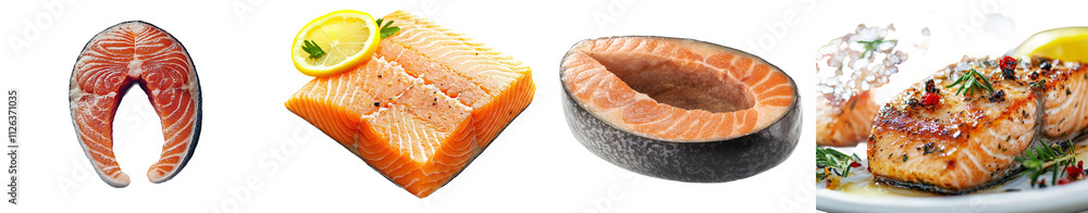 Top view of a salmon steak, isolated on a transparent background. Top view of a salmon steak, isolated on a transparent background.