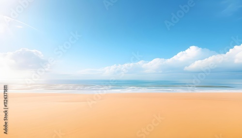 Serene seascape with blue sky, ideal for relaxation theme, tranquil web banner