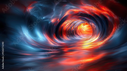 Vibrant swirling patterns in a luminous tunnel with fiery colors and deep blue tones