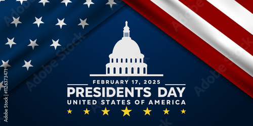 Wallpaper Mural President's Day. America flag and White House. Great for cards, banners, posters, social media and more. Dark blue background.    Torontodigital.ca
