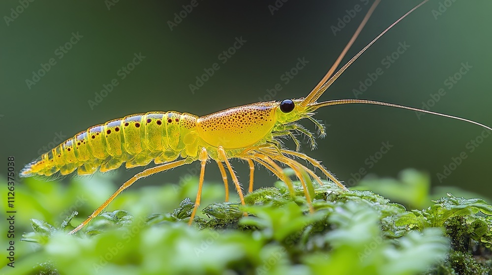 A green and yellow bug is on a leaf. The bug is small and has a yellow body A green and yellow bug is on a leaf. The bug is small and has a yellow body