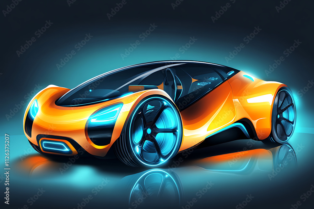 Naklejka premium Futuristic orange car design with sleek lines and glowing accents.