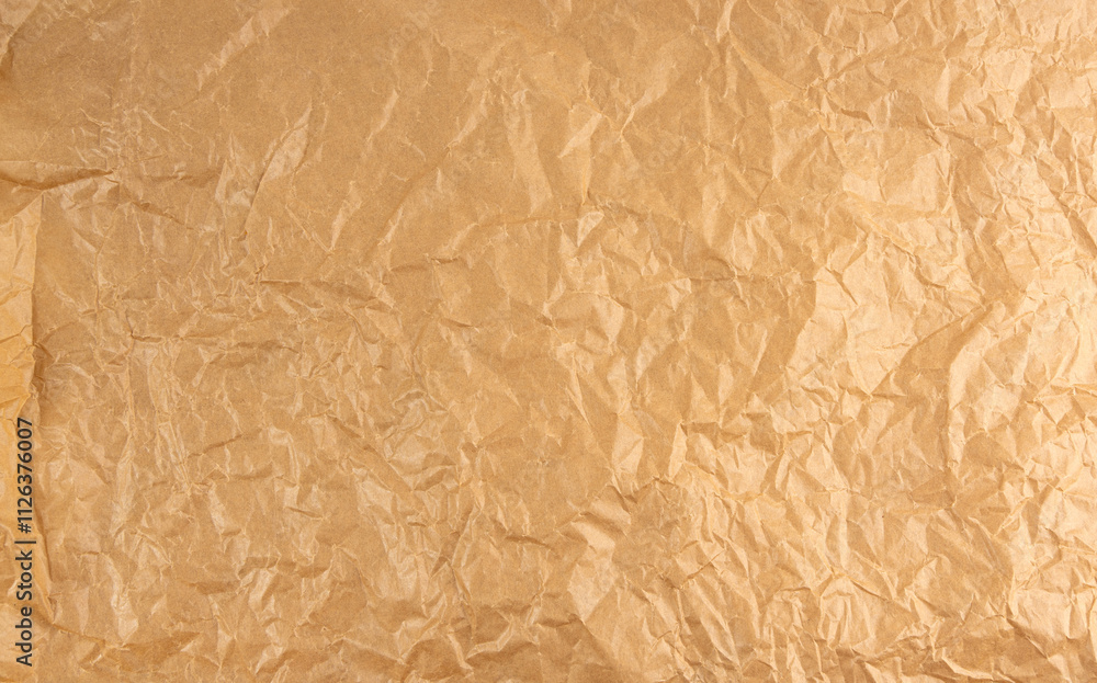 Obraz premium Crumpled Craft Paper, Rugged Wrapping Old Paper Texture, Empty Brown Wrinkled Sheet Scrap Top View