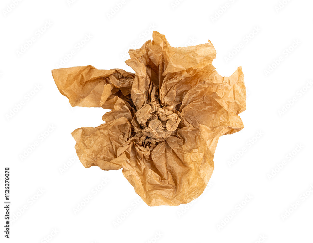Crumpled Craft Paper Flower Isolated, Rugged Wrapping Lump, Contemporary Art Old Paper Texture Crumpled Craft Paper Flower Isolated, Rugged Wrapping Lump, Contemporary Art Old Paper Texture