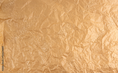 Crumpled Craft Paper, Rugged Wrapping Old Paper Texture, Empty Brown Wrinkled Sheet Scrap Top View