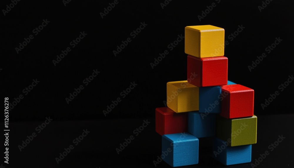 A colorful arrangement of stacked blocks against a black background, showcasing simplicity and creativity. A colorful arrangement of stacked blocks against a black background, showcasing simplicity and creativity.