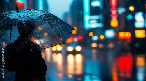 Colorful bokeh with street light at night. Raindrops on car windshield, traffic in the city on a rainy day. Blur background. Selective focus