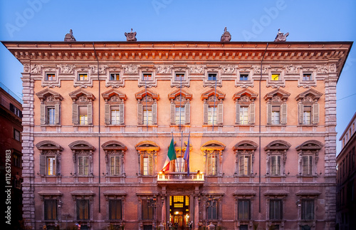 Photography Rome, Italy, July 22 2017, Historic Palazzo Madama in Rome at Dusk with Illumina