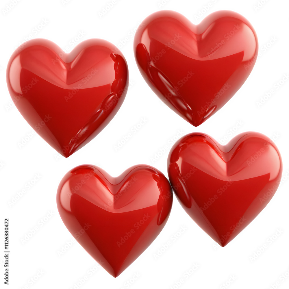 Large Glossy Red Heart Surrounded by Smaller Hearts Isolated on White Background Large Glossy Red Heart Surrounded by Smaller Hearts Isolated on White Background