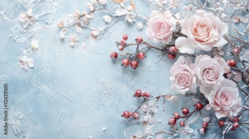 Floral frame, blue background. Generative AI