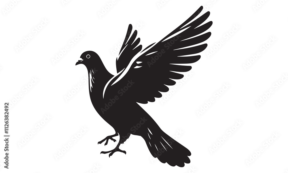 Naklejka premium Black raven silhouette vector illustration, flying wild bird with outstretched wings, perfect for tattoo design or nature art
