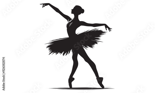 Silhouette of a graceful ballerina dancing, a black vector illustration of a woman's figure in motion