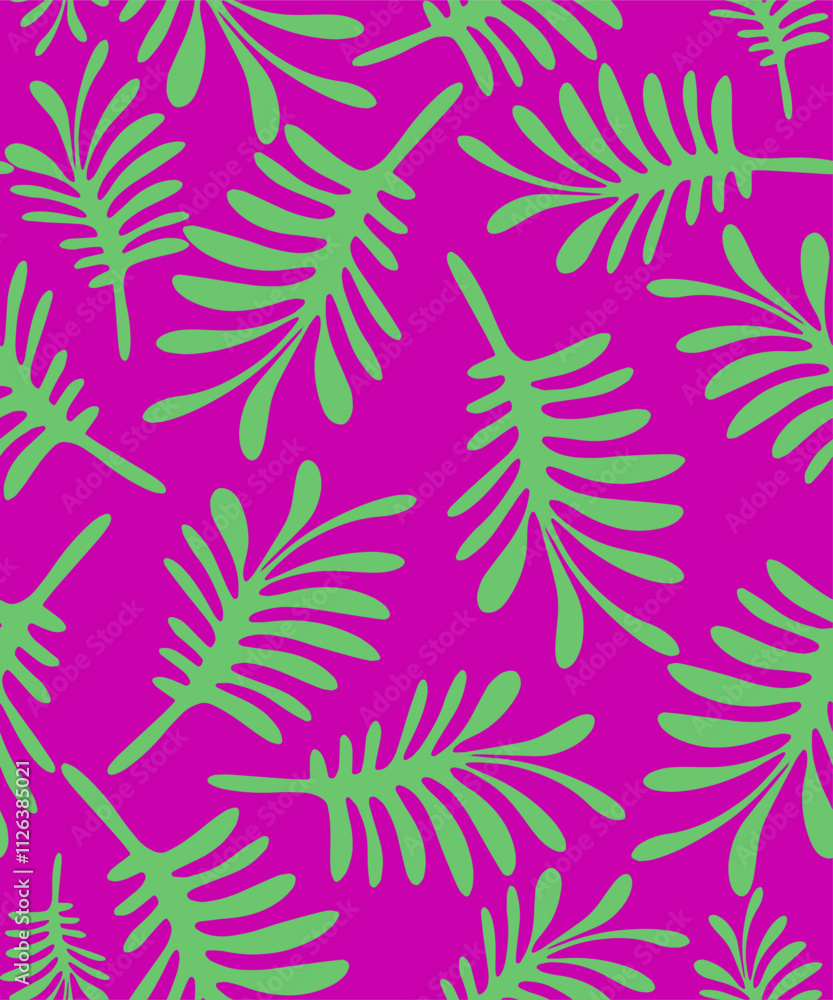 Abstract background or pattern with tropical green leaves and flowers on a colored background. Vector. Abstract background or pattern with tropical green leaves and flowers on a colored background. Vector.